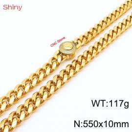 55cm stainless steel 10mm polished Cuban chain gold plated CNC men's necklace