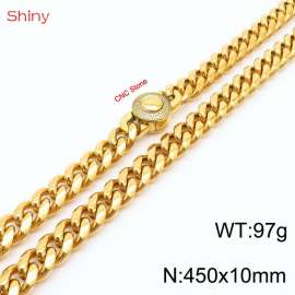 45cm stainless steel 10mm polished Cuban chain gold plated CNC men's necklace