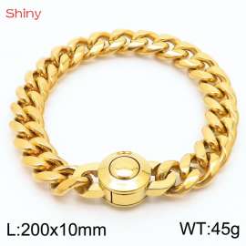 Hip Hop Style Stainless Steel 10mm Polished Cuban Chain Gold Plated Men's Bracelet