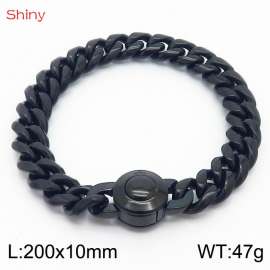 Hip hop style stainless steel 10mm polished Cuban chain with black plated men's bracelet