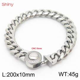 Hip hop style stainless steel 10mm polished Cuban chain CNC men's bracelet