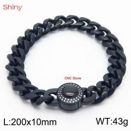 Hip hop style stainless steel 10mm polished Cuban chain plated with black CNC men's bracelet