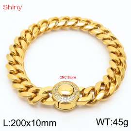 Hip Hop Style Stainless Steel 10mm Polished Cuban Chain Gold CNC Men's Bracelet