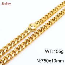 75cm stainless steel 10mm polished Cuban chain gold plated men's necklace