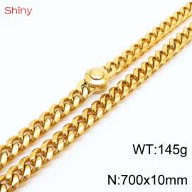 70cm stainless steel 10mm polished Cuban chain gold plated men's necklace