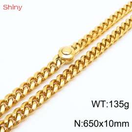 65cm stainless steel 10mm polished Cuban chain gold plated men's necklace