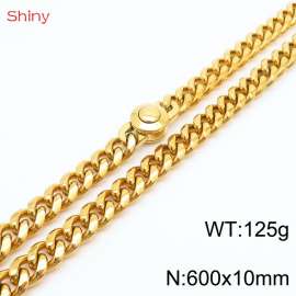 60cm stainless steel 10mm polished Cuban chain gold plated men's necklace