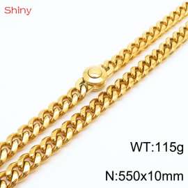 55cm stainless steel 10mm polished Cuban chain gold plated men's necklace