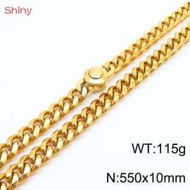 55cm stainless steel 10mm polished Cuban chain gold plated men's necklace