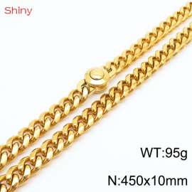 45cm stainless steel 10mm polished Cuban chain gold plated men's necklace
