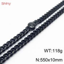 55cm stainless steel 10mm polished Cuban chain black men's necklace