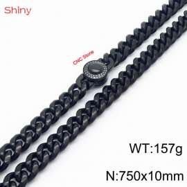 75cm stainless steel 10mm polished Cuban chain plated with black CNC men's necklace