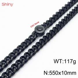 55cm stainless steel 10mm polished Cuban chain plated with black CNC men's necklace