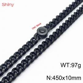 45cm stainless steel 10mm polished Cuban chain plated with black CNC men's necklace