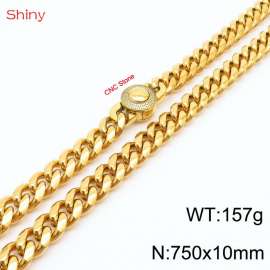 75cm stainless steel 10mm polished Cuban chain gold plated CNC men's necklace