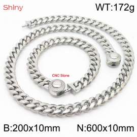 Hip hop style stainless steel 10mm polished Cuban chain CNC men's bracelet necklace two-piece set