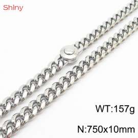 75cm stainless steel 10mm polished Cuban chain men's necklace