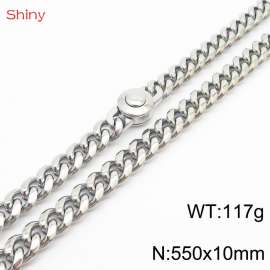 55cm stainless steel 10mm polished Cuban chain men's necklace