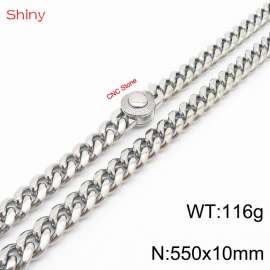 55cm stainless steel 10mm polished Cuban chain CNC men's necklace