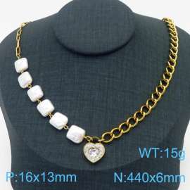 Stainless steel square pearl patchwork mixed chain paired with brick and stone heart-shaped pendant jewelry fashion gold necklacee