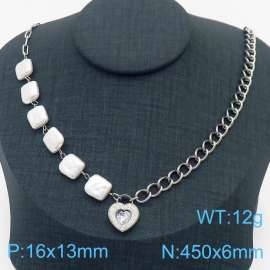 Stainless steel square pearl patchwork mixed chain paired with brick and stone heart-shaped pendant jewelry fashion gold necklace