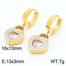 Stainless steel simple and fashionable circular with diamond heart shaped pendant jewelry charm gold earrings