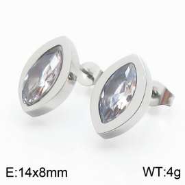 Silver Plated Horse-eye Shaped Lightweight Women's Stud Earrings With Gemstone