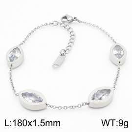 Lightweight Silver Stainless Steel Bracelet With Horse Eye Shaped Gemstones Adjustable Size