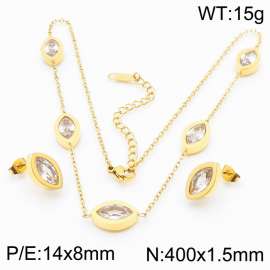Stainless steel 400X1.5mm welding chain with four big stone charm fashional gold earring set