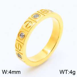 4mm Wide Gold Plated Cubic Zirconia Ring Stainless Steel Jewelry For Men And Women