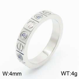 4mm Wide Silver Plated Cubic Zirconia Ring Stainless Steel Jewelry For Men And Women