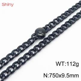 Hip hop style stainless steel 75cm polished Cuban chain black men's necklace