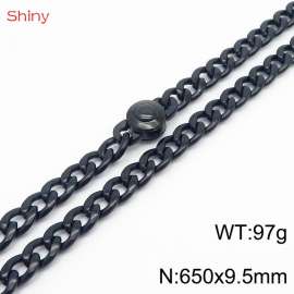 Hip hop style stainless steel 65cm polished Cuban chain black men's necklace