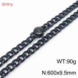 Hip hop style stainless steel 60cm polished Cuban chain black men's necklace