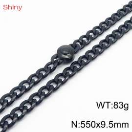 Hip hop style stainless steel 55cm polished Cuban chain black men's necklace