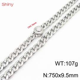 Hip Hop style stainless steel 75cm polished diamond Cuban chain steel color necklace for men
