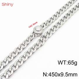 Hip Hop style stainless steel 45cm polished diamond Cuban chain steel color necklace for men