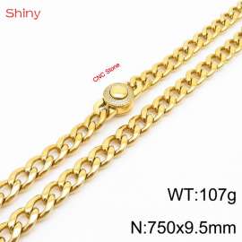Hip-hop style stainless steel 75cm polished diamond Cuban chain gold necklace for men