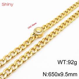 Hip-hop style stainless steel 65cm polished diamond Cuban chain gold necklace for men
