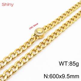 Hip-hop style stainless steel 60cm polished diamond Cuban chain gold necklace for men