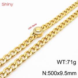 Hip-hop style stainless steel 50cm polished diamond Cuban chain gold necklace for men