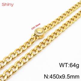 Hip-hop style stainless steel 45cm polished diamond Cuban chain gold necklace for men