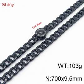 Hip hop style stainless steel 70cm polished diamond Cuban chain black men's necklace