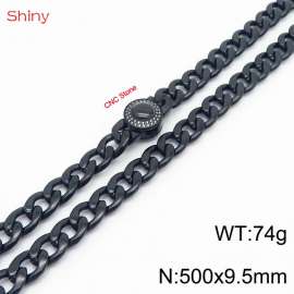 Hip hop style stainless steel 50cm polished diamond Cuban chain black men's necklace