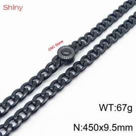 Hip hop style stainless steel 45cm polished diamond Cuban chain black men's necklace