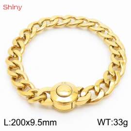 Hip Hop style stainless steel 9.5mm polished Cuban chain gold men's bracelet