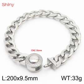 Hip Hop style stainless steel 9.5mm polished Cuban chain steel color CNC men's bracelet