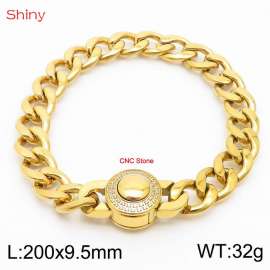 Hip Hop style stainless steel 9.5mm polished Cuban chain gold CNC men's bracelet