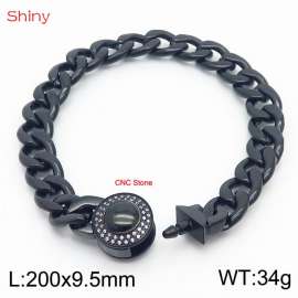 Hip Hop Style Stainless Steel 9.5mm Polished Cuban Chain Black CNC Men's Bracelet