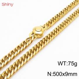 500×9mm Gold Color Stainless Steel Cuban Chain  Necklace For Men Women Fashion Jewelry